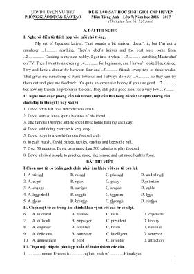 Đề khảo sát học sinh giỏi cấp huyện môn Tiếng Anh Lớp 7 - Năm học 2016-2017 - Phòng GD & ĐT Vũ Thư
